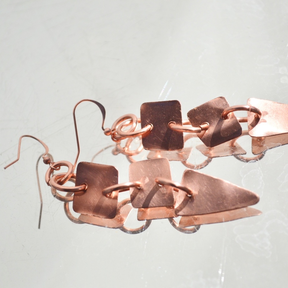 Tribal Solid Copper Rustic Drop Earrings Primitive - Picture 7 of 7